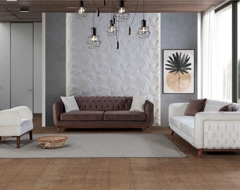 Ensemble de canapés Chesterfield en tissu, fauteuil blanc, mobilier de luxe en textile