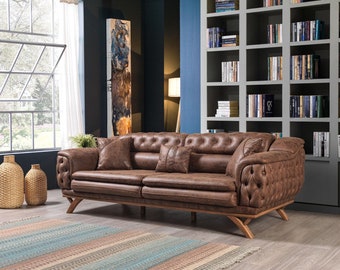 Sofa 3 Sitzer Chesterfield Stoff Couch Polster Sofas Kunstleder Couchen