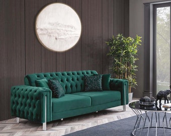 Grüne Chesterfield Couch Möbel Sofa Wohnzimmer Luxus Einrichtung 230cm