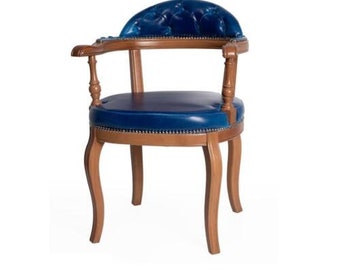 Chaise en bois de salle à manger avec accoudoir, nouveau design classique, siège rembourré bleu
