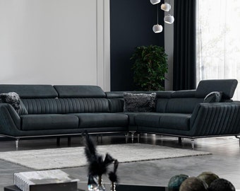 Corner sofa L-shape couch living area modern design sofa artificial leather new