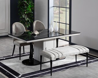 Juego de comedor mesa 4x sillas estilo banco 6 piezas estilo lujo moderno gris