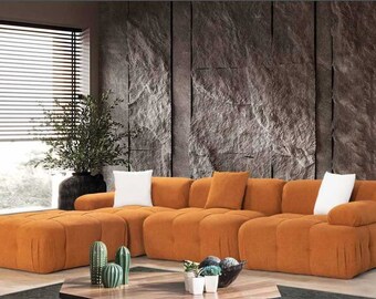Canapé en forme de L Orange salon canapé de luxe canapé d'angle meubles textiles en bois