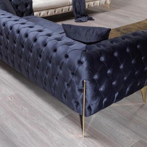 Three Seater Sofa Luxury Chesterfield 3 Seater Couches Blue Sofas Velvet New Couch image 2