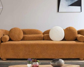 Sofa Sitz Dreisitzer Sofa 3 Sitzer Sofa Wohnzimmer Holz Farbe Orange