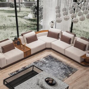 Exclusive beige corner sofa L-shape living room corner couch upholstered sofas new image 4