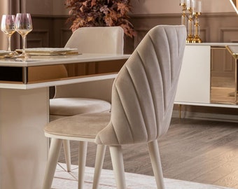 Esszimmer Stühle Polster Textil Design Modern Beige Luxus Lehnstuhl