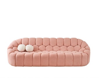 Canapé de salon canapé 3 places Chesterfield ensemble de sièges rembourrés textile rose