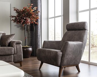 Fauteuil de luxe fauteuil à oreilles chaise de cocktail moderne cuir gris tout neuf