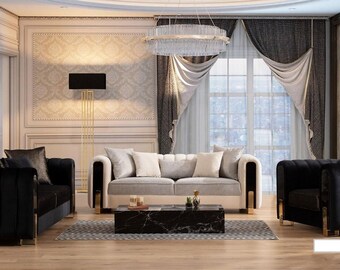 Luxus Garnitur Set Sofagarnitur 3+3+1 Sitzer Sofa Sofas Sessel Stoff 3tlg. Sets
