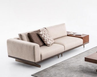 Dreisitzer Sofa 3 Sitzer Stoff Sofas Grau Modern Tisch Wohnzimmer Couch