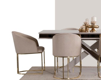 Mesa de comedor de lujo, silla, sillón, muebles, muebles, cojín de asiento, sillas