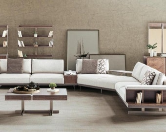 Sofá de tela Sofá esquinero Sofá en forma de L Sofás de tela Sofás de muebles modernos grises