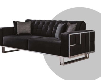 Dreisitzer Couch Sofa Möbel Einrichtung Couchen Sofas Schwarz Polster