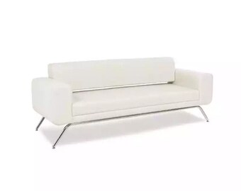Weißer Dreisitzer Luxus Edelstahlfüße Textilmöbel Büro Couch Modern Neu
