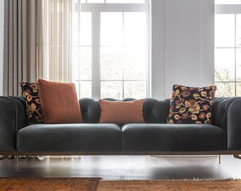 Chesterfield Dreisitzer Sofa 3 Sitzer Stoffsofa Sofas Blau Stoff Couch