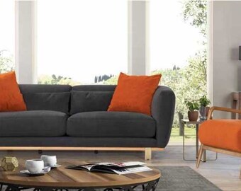 Grau-Orange Sofagarnitur Luxus Dreisitzer Couch Sessel Wohnzimmer Möbel