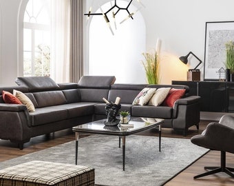 Ensemble de canapés, canapé d'angle, canapé en forme de L, fauteuil, meuble, fonction lit, noir, nouveau