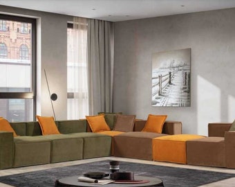 Canapé moderne en forme de L, salon de luxe, canapé d'angle, meubles textiles