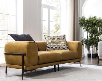 Zweisitzer Sofa 2 Sitzer Sofas Modern Gelb Kunstleder Couch Design