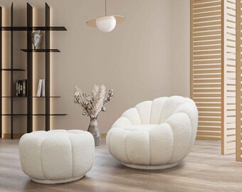 Sessel + Hocker Wohnzimmer Runder Fernseh Stuhl mit Hocker