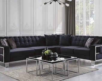 Luxus Ecksofa Textil Couchen Möbel Eckgarnitur Metall Elemente Couch Sofa