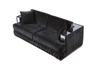 Dreisitzer Chesterfield Couch Schwarz Sofas Textil Leder Sofa Couchen Möbel Neu