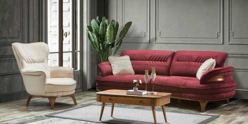 Sofa 3 Sitzer Sessel Wohnzimmer Sofa Sofas Sessel Stoff Möbel Luxus Set Neu Bild 1