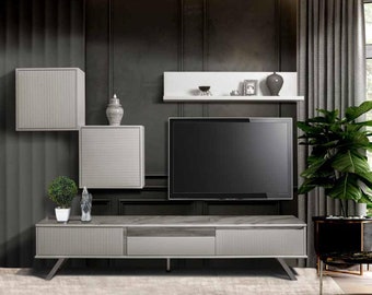 Wohnwand rtv Sideboard tv Ständer 250cm Lowboard Wohnwände Holz Weiß