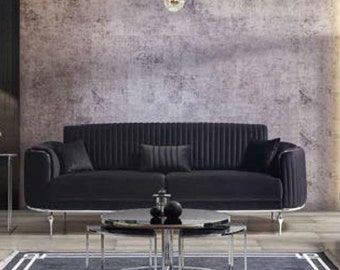 Luxus Dreisitzer Moderne Couch Polster Möbel Schwarze Couchen Sofas Stoff Textil