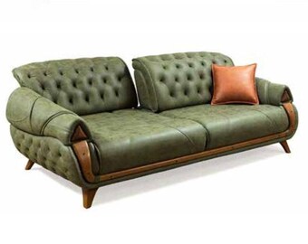 Classic three seater sofa couch upholstery furniture living room 3 seat leather sofa new