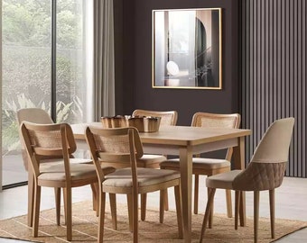 Dining room dining table 6x chairs beige tables dining group furniture set 7pcs.