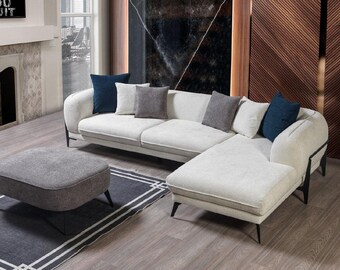 Weißes Ecksofa L-Form Couch Wohnzimmer Couchen Sofas Moderne Sofas