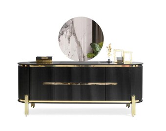 Modern Sideboard Stainless Steel Furniture Sideboard Chest of Drawers Cabinet Black New