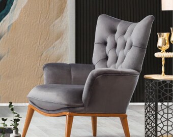 Fauteuil 1 place gris salon textile design Chesterfield style italien