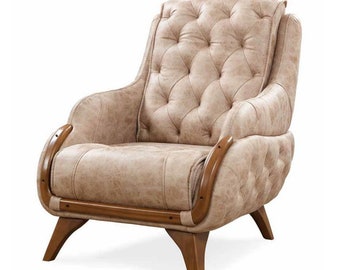 Fauteuil siège design classique salon tapisserie monoplace style cuir meuble luxe