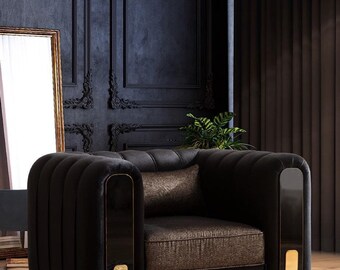 Zwarte fauteuil vleugelstoel luxe design woonkamer eenzits modern