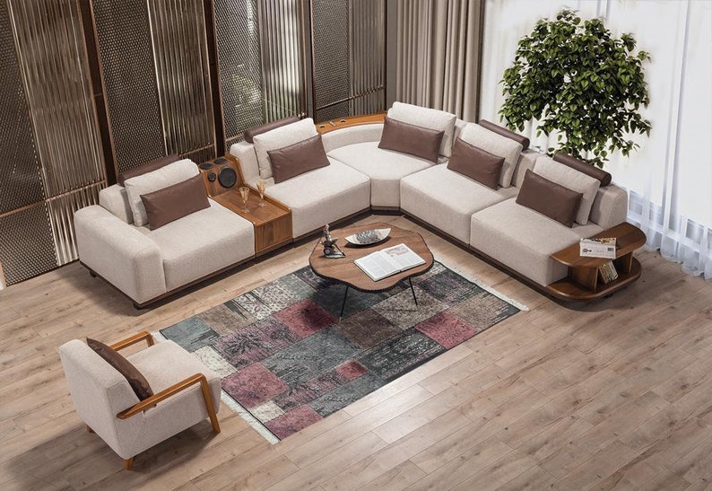 Exclusive beige corner sofa L-shape living room corner couch upholstered sofas new image 6