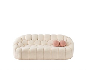 Design Zweisitzer Möbel 2 Sitzer Sofa Couch Polster Wohnzimmer Weiß Holz Textil