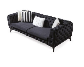 Sofa 3 Sitzer Schwarz Luxus Möbel Chesterfield Möbel Textil Schlafsofa Bett 3er