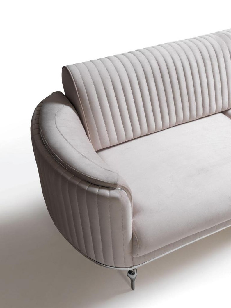 Ensemble de canapés en textile blanc, meubles de salon, 3 1 places, design moderne image 4