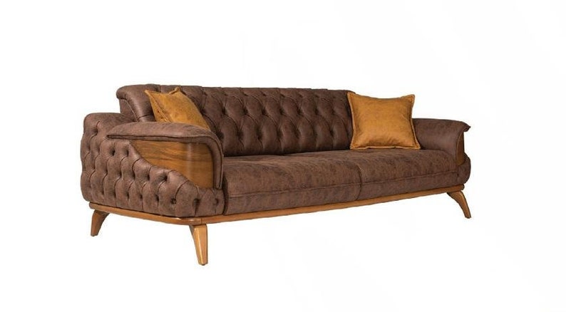 Dreisitzer Sofa Luxus Sitzer Chesterfield Leder Braun Design Wohnzimmer zdjęcie 1