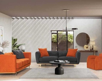 Ensemble de canapés modernes orange-marron 4 + 3 + 1 places canapés textiles canapé de luxe