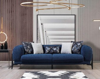 Blauer Dreisitzer Luxus Couch Moderne Sofas Wohnzimmermöbel Edelstahl