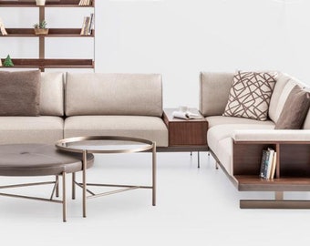 Canapé d'angle en tissu Beige, canapés en forme de L, meubles de luxe en tissu pour salon