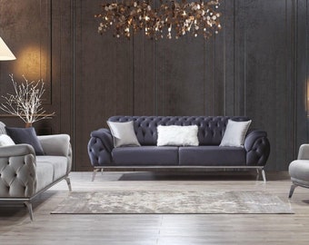 Canapé Bleu 3 Places Salon Design Luxe Chesterfield Meubles De Style Italien