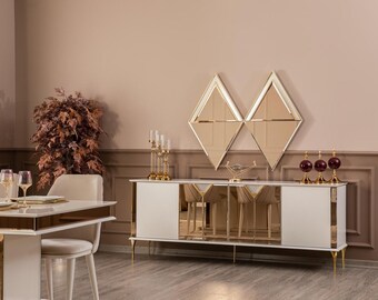 Sideboard with mirror wooden furniture luxury style modern 2-piece set sideboard