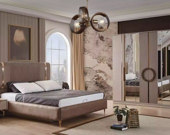 Bed 2x bedside tables 6 pcs. bedroom set design furniture modern luxury