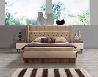 Meubles en bois de Chesterfield d'hôtel de luxe de conception de tapisserie d'ameublement de lit double