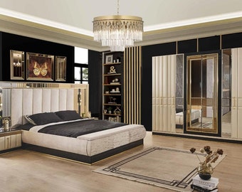 Bett Nachttisch Kleiderschrank 4 tlg Schlafzimmer Set Design Modern Luxus Betten